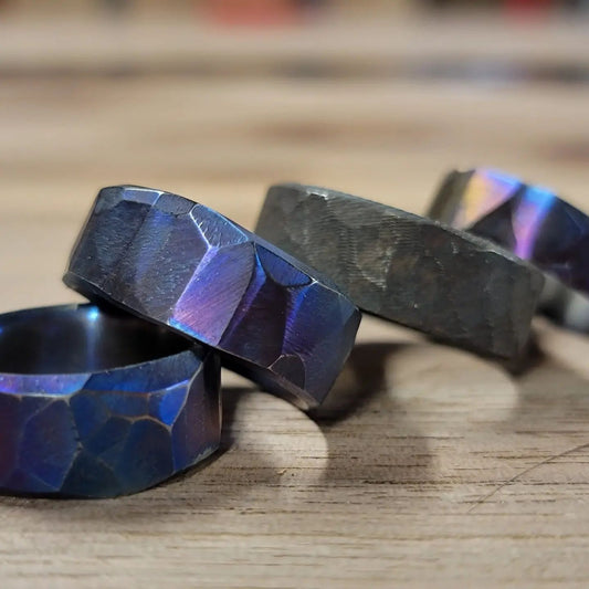 "Rocky" Obsidian Finished Flame Anodized Titanium Mens Ring