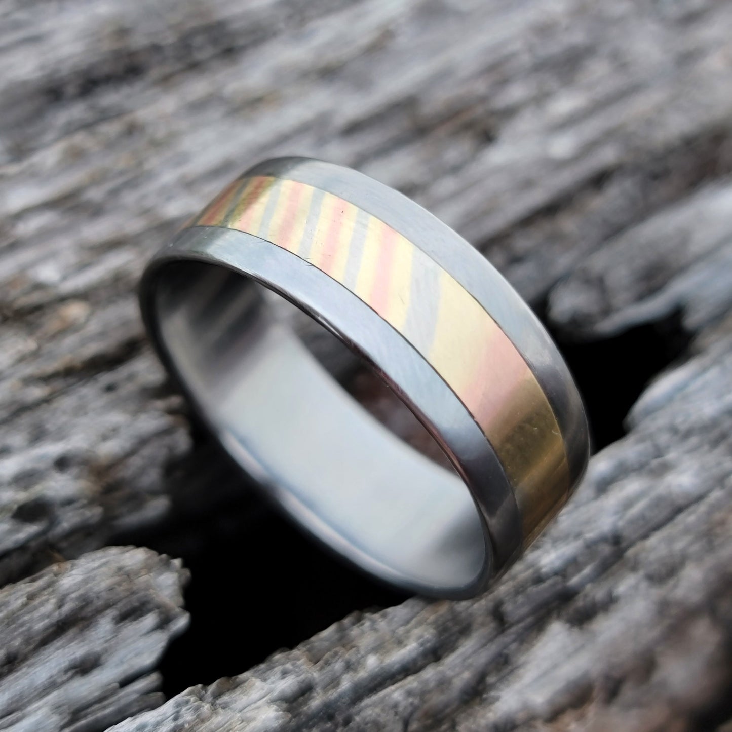 "Ti-Kume" Titanium and mokume ring