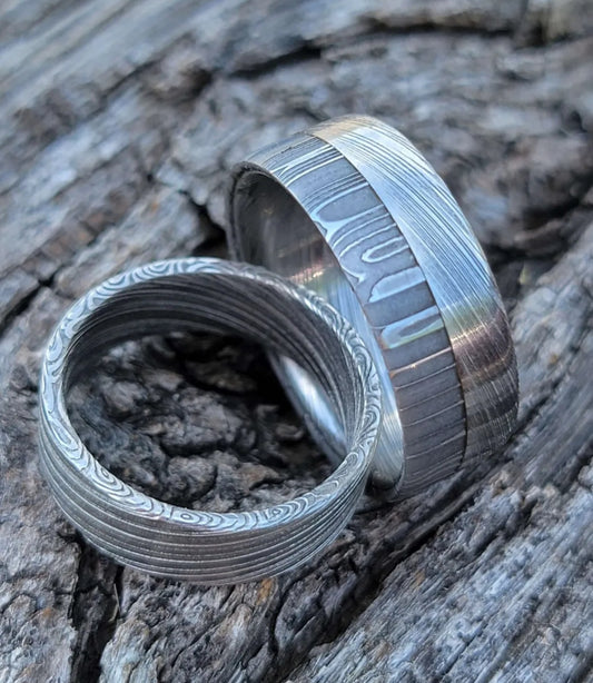 The Split Descision Damascus Timascus Ring