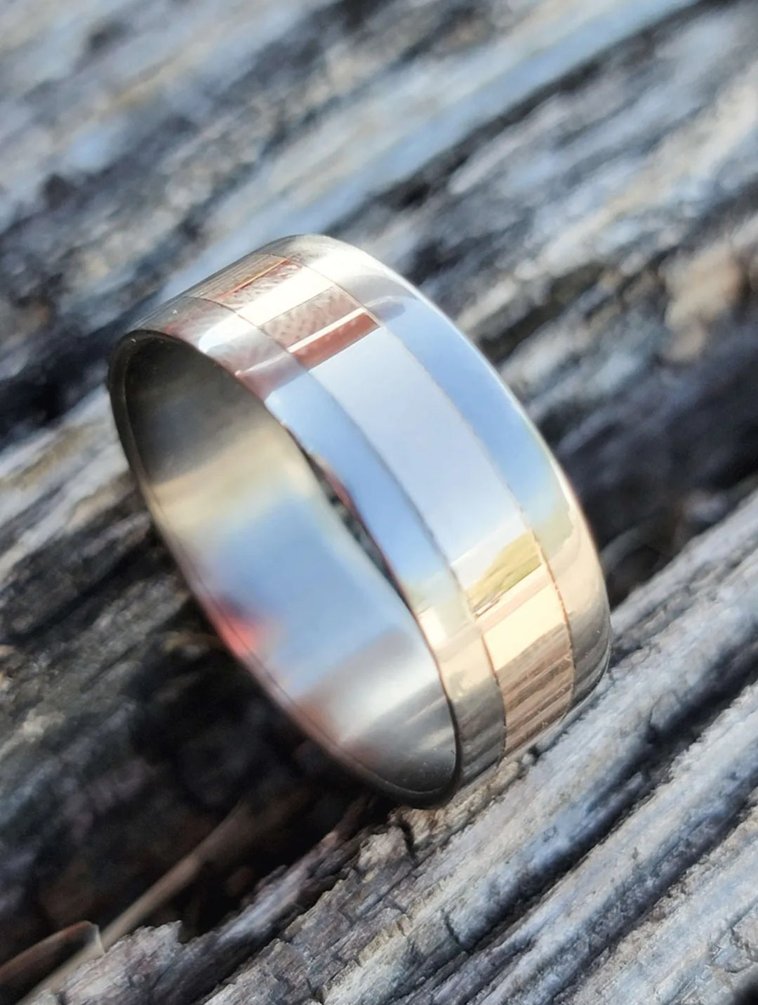 Titanium and copper mens ring