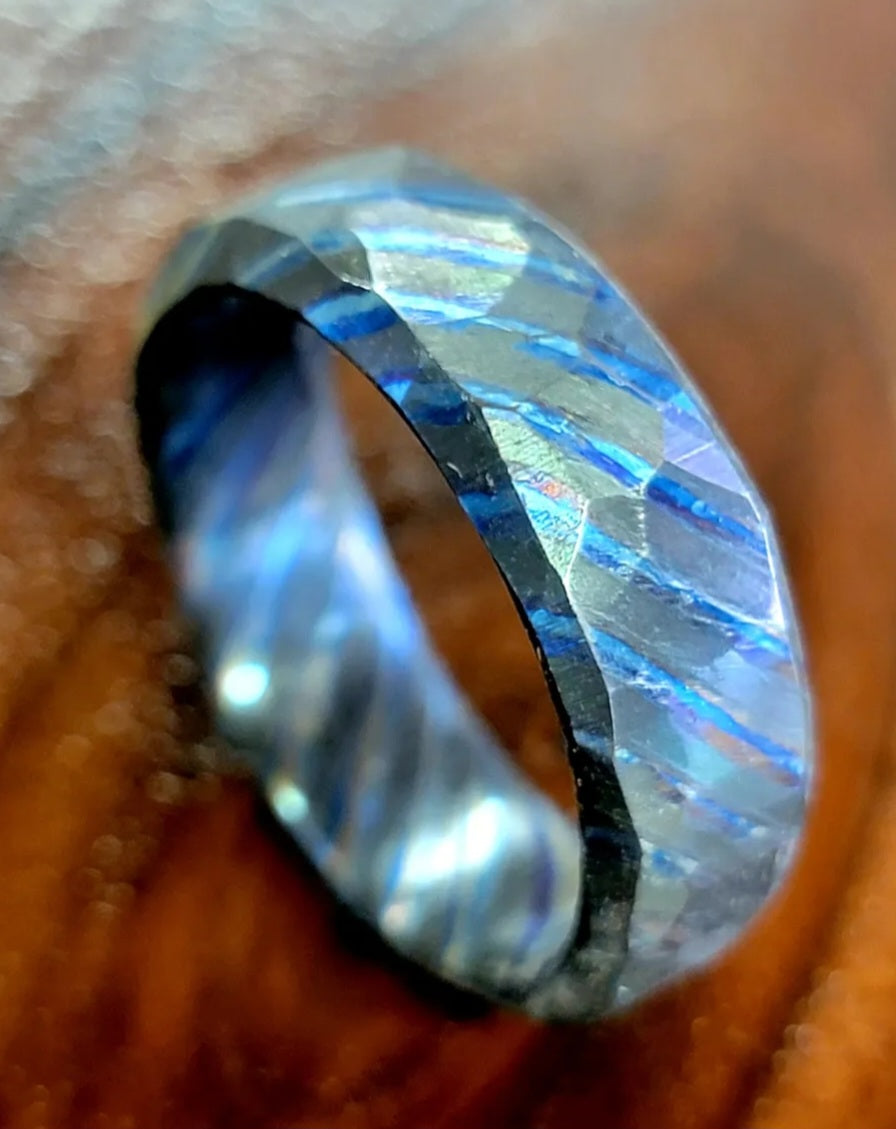 "The Thor 2.0" Double Layer Zirconium Titanium Damascus Welded Faceted Ring