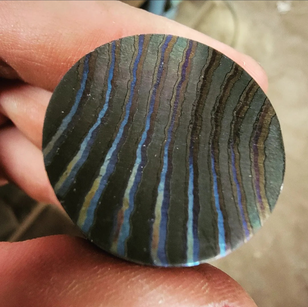 "The Thor" Double Layer Zirconium Titanium Damascus Welded Blended Ring