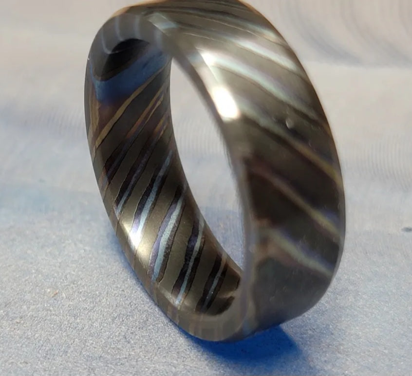 "The Thor" Double Layer Zirconium Titanium Damascus Welded Blended Ring
