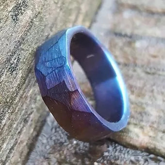 "Rocky" Obsidian Finished Flame Anodized Titanium Mens Ring
