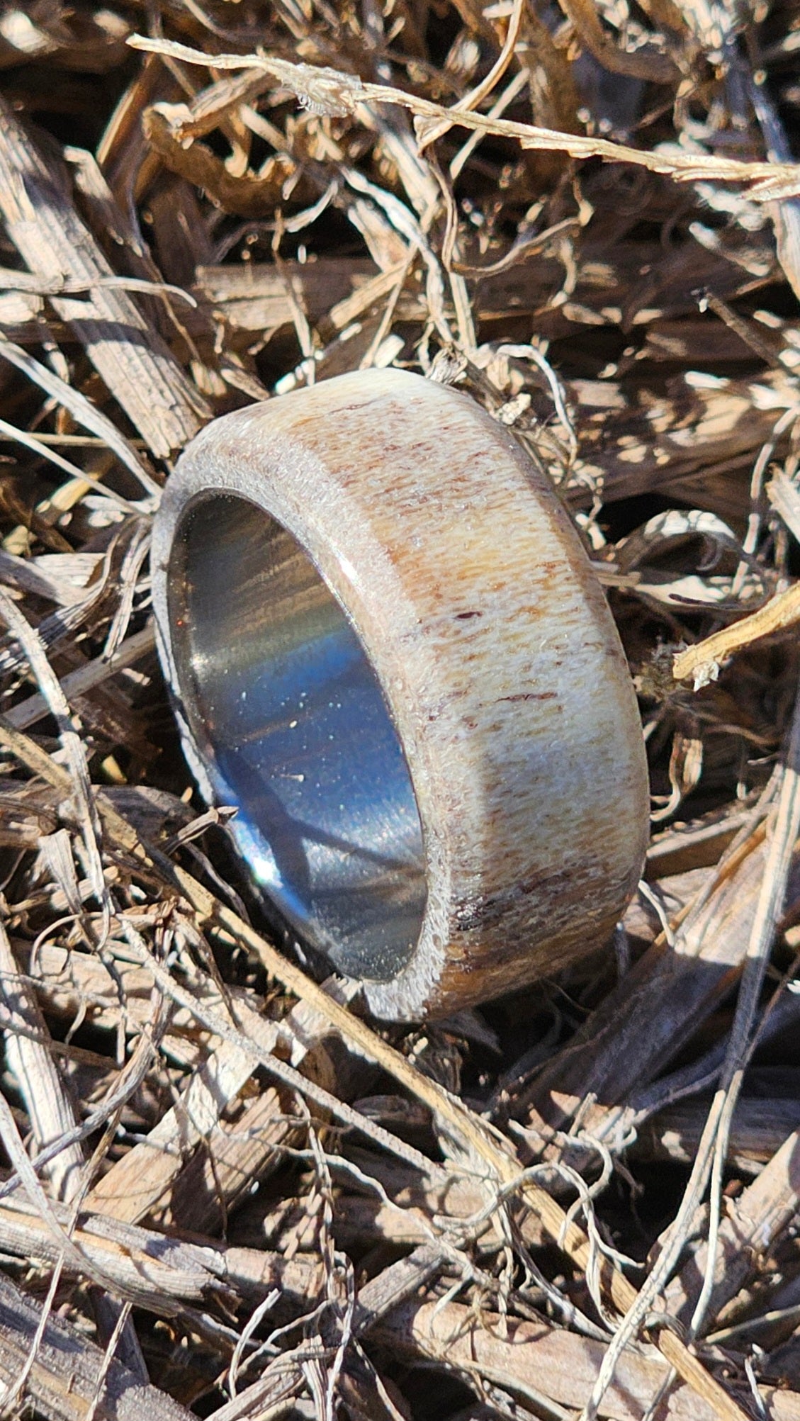 "The Whitetail" deer antler and titanium men's ring