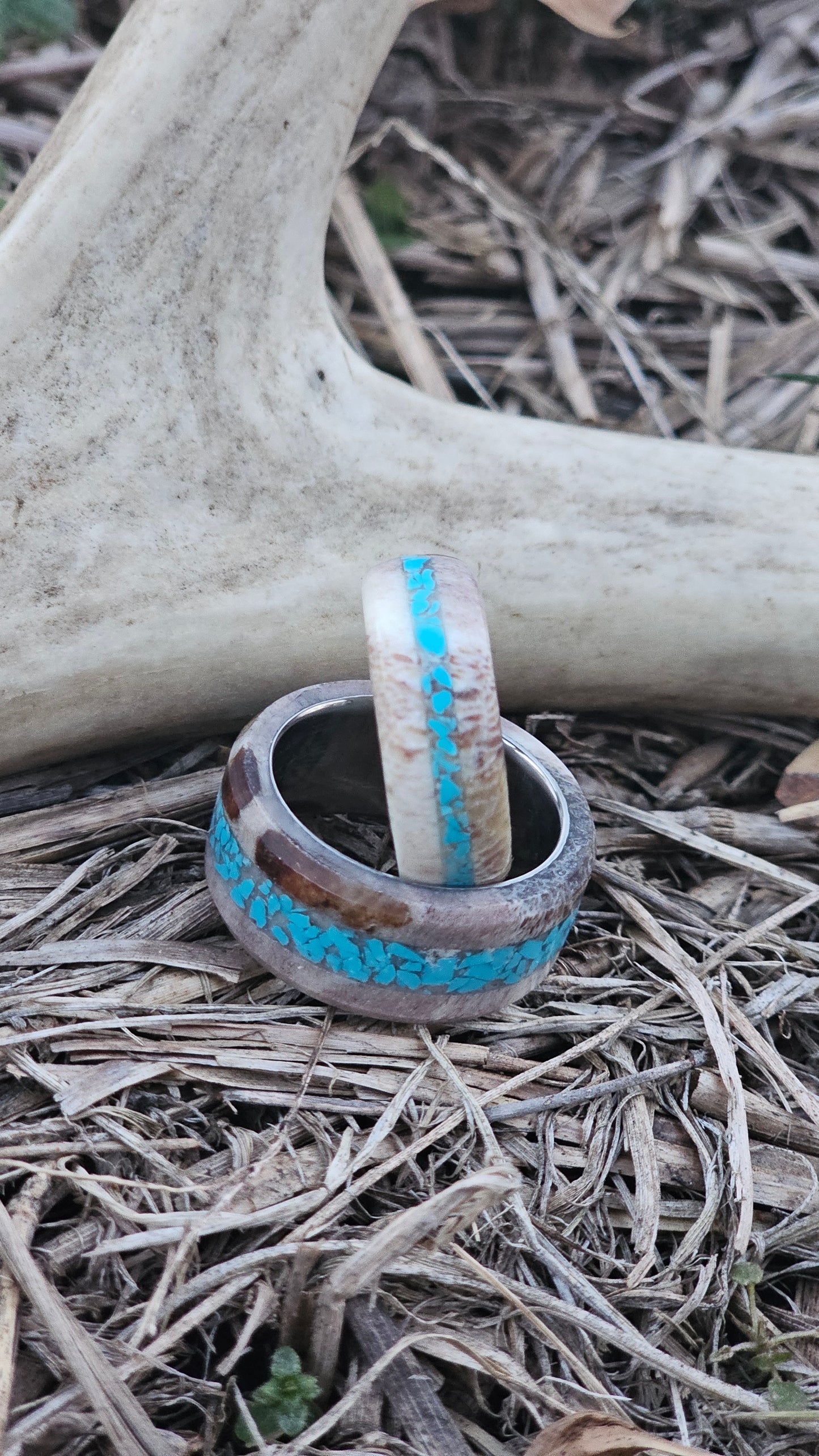 Turquoise and Antler Ring Set