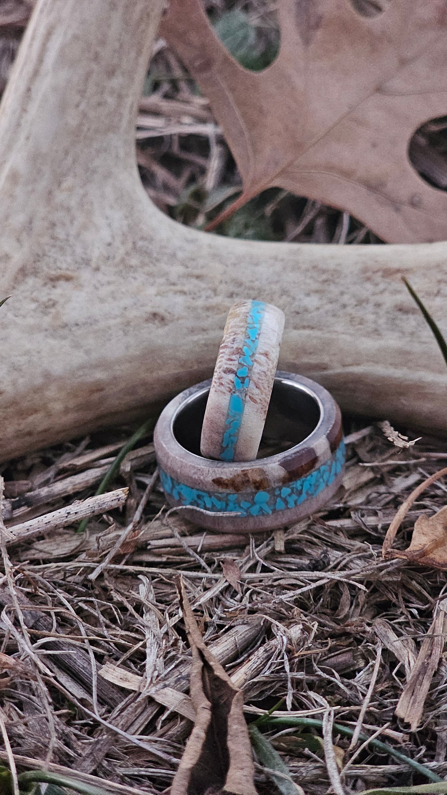 Turquoise and Antler Womens Ring