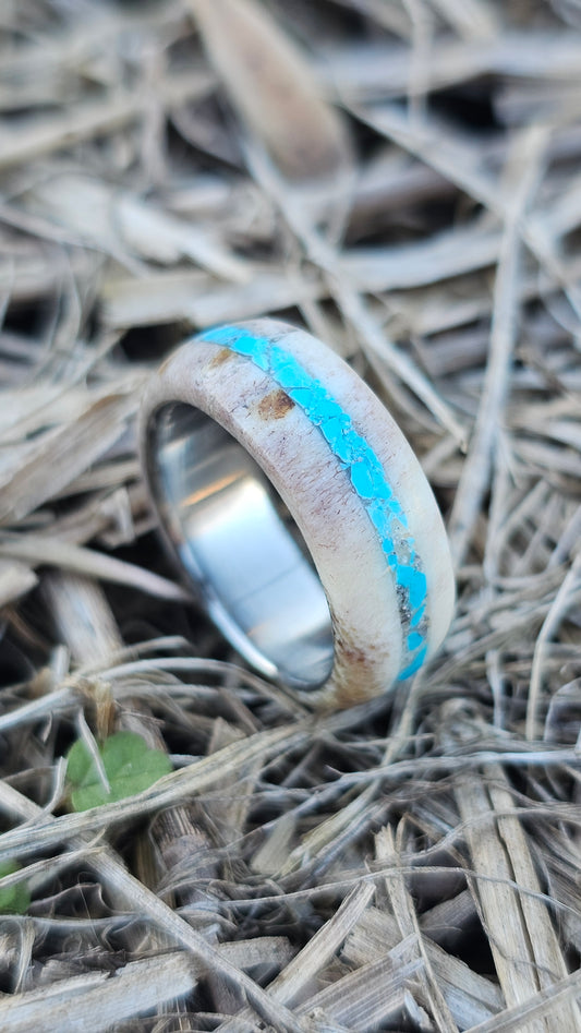 Turquoise and Antler Womens Ring