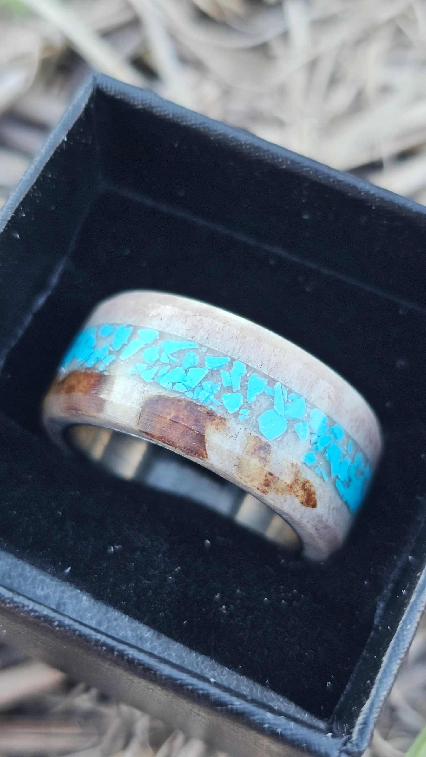 Turquoise and Antler mens Ring