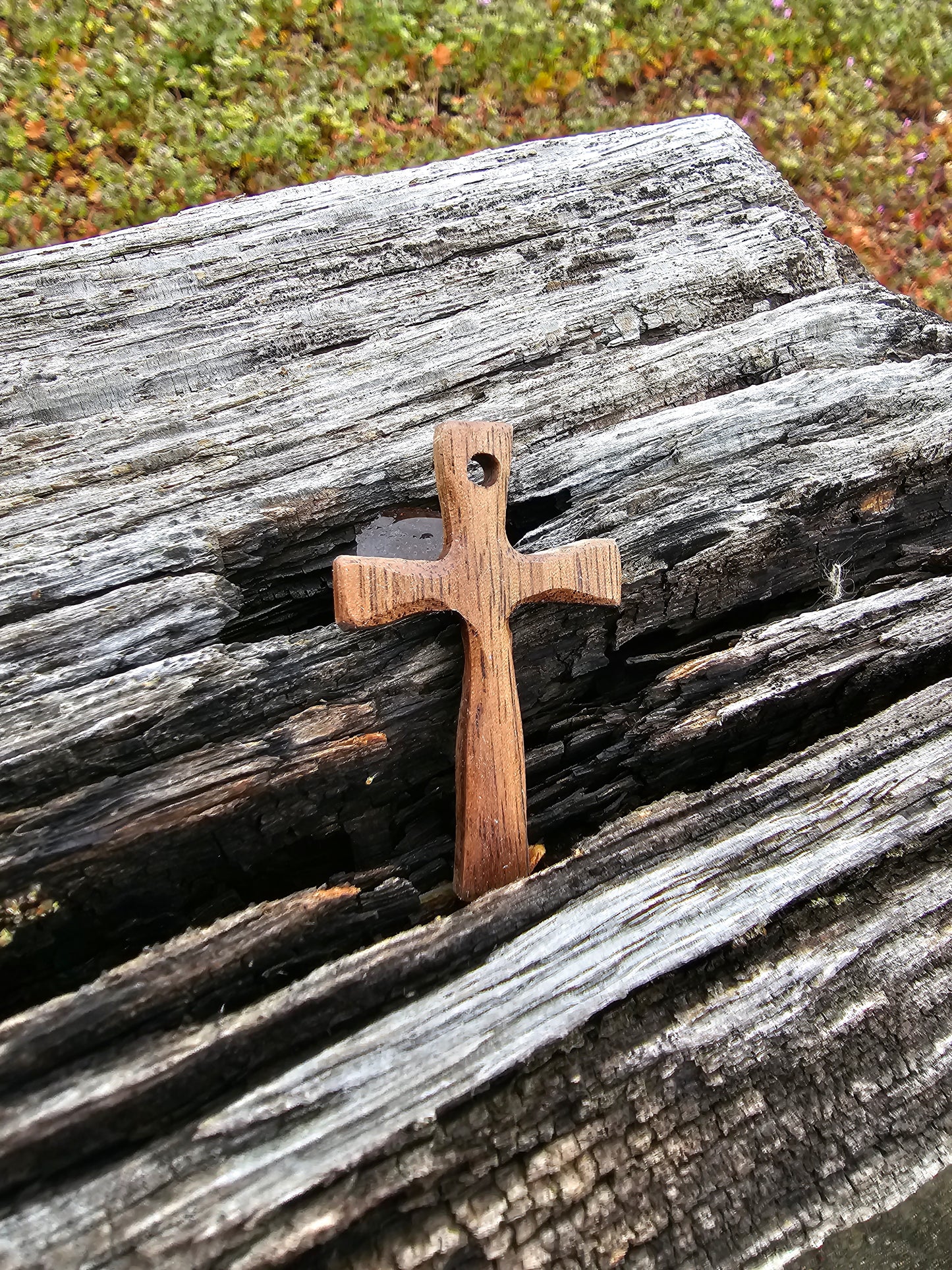 Cross Walnut pendant necklace