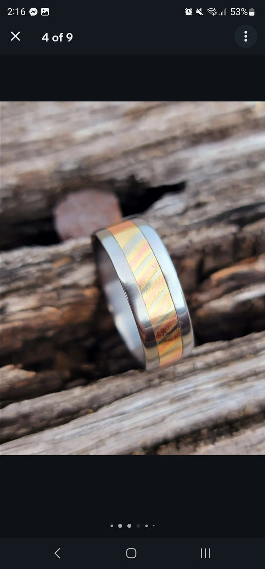 "Ti-Kume" Titanium and mokume ring