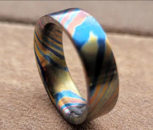 "Super Fire" Flame anodized titanium damascus