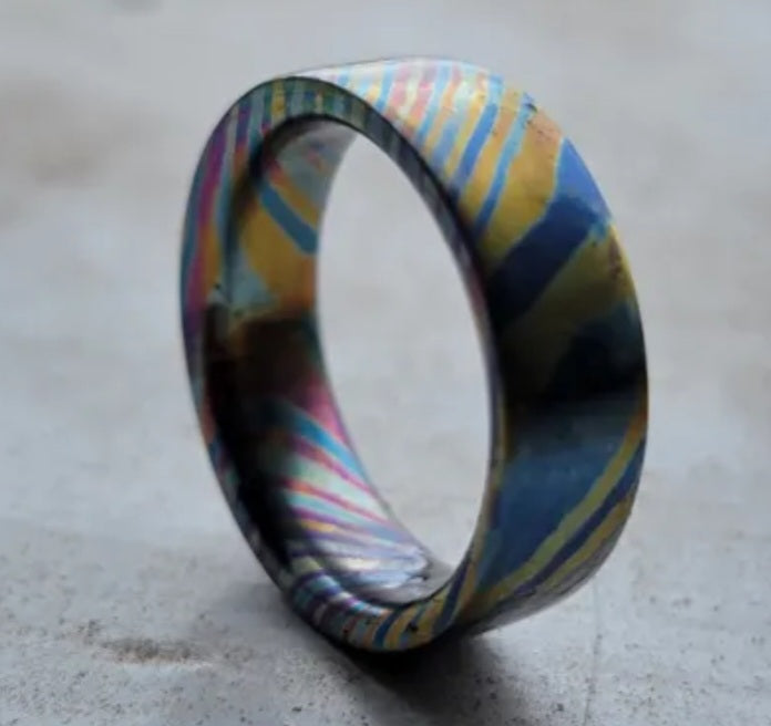 "Super Fire" Flame anodized titanium damascus
