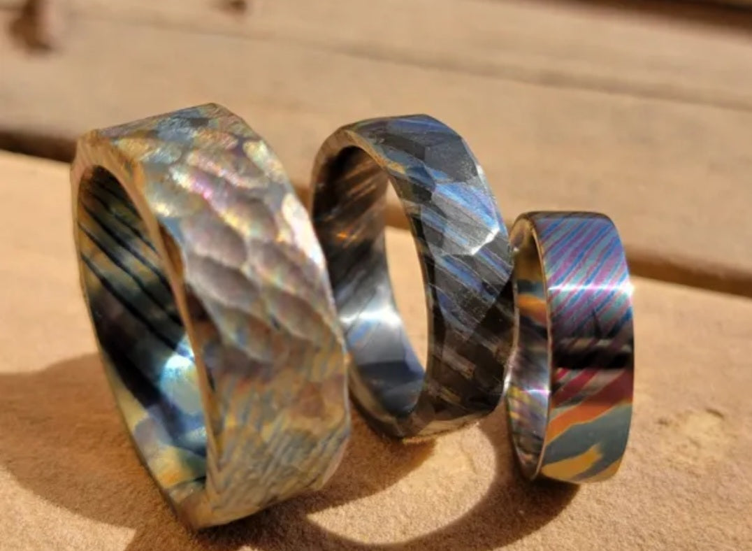 "Super Fire" Flame anodized titanium damascus