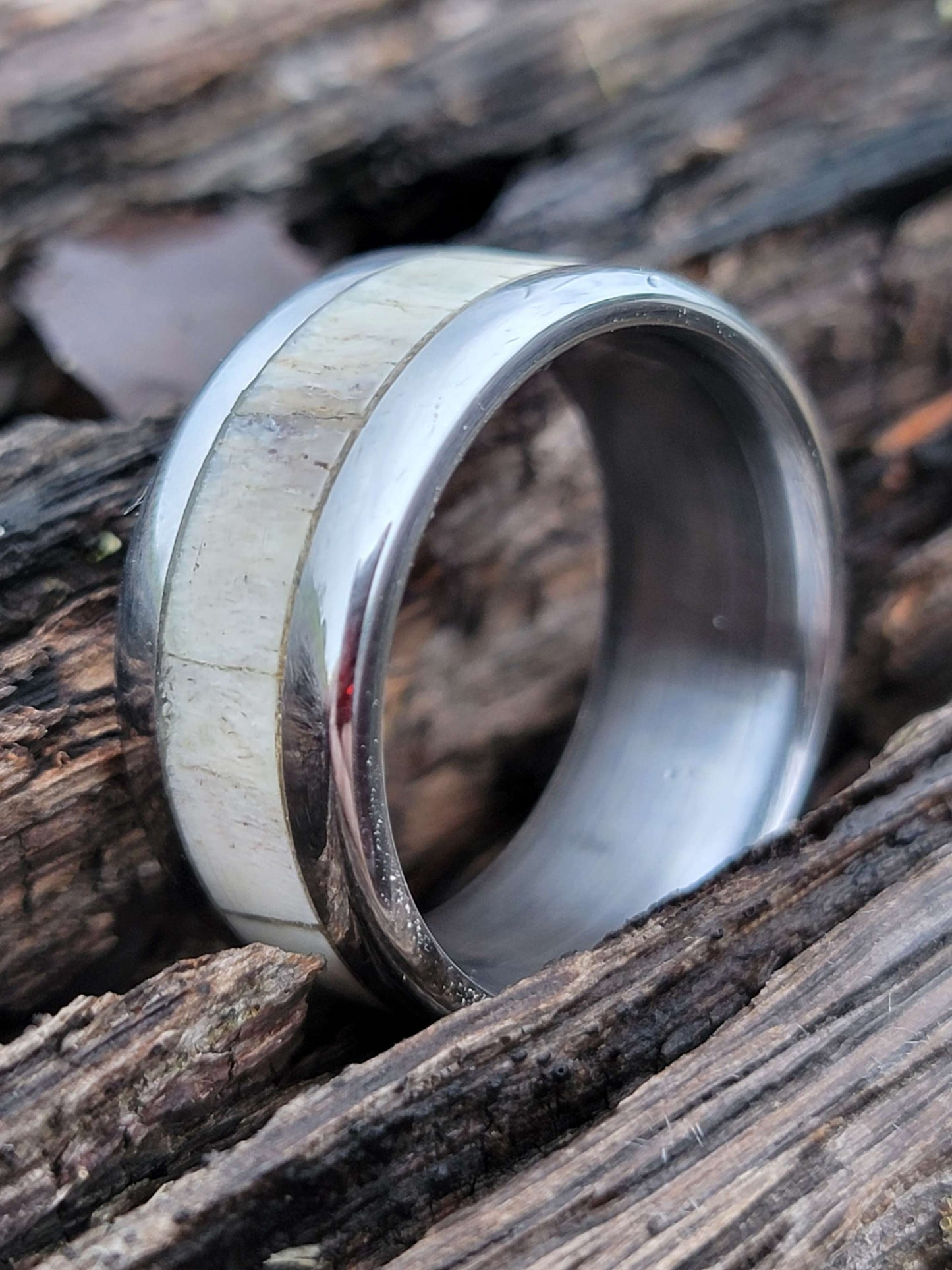 "Amercian Hunter" deer antler and titanium ring