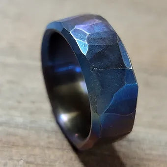 "Rocky" Obsidian Finished Flame Anodized Titanium Mens Ring