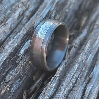 "The Excursion" Titanium and blackened zirconium ring set