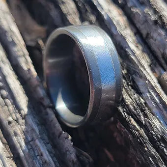 "The Excursion" Titanium and blackened zirconium ring set