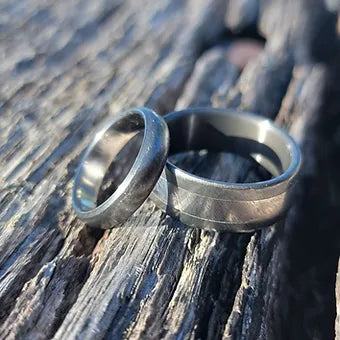 "The Excursion" Titanium and blackened zirconium ring set