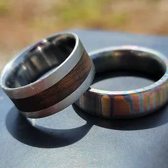 "The Dapper Outdoorsman" Brushed Titanium and Walnut Mens Ring