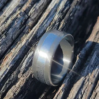 "The Excursion" Titanium and blackened zirconium ring set