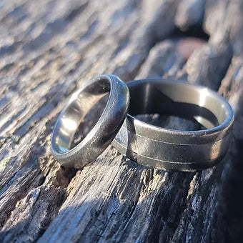 "The Excursion" Titanium and blackened zirconium ring set