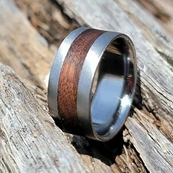 "The Dapper Outdoorsman" Brushed Titanium and Walnut Mens Ring