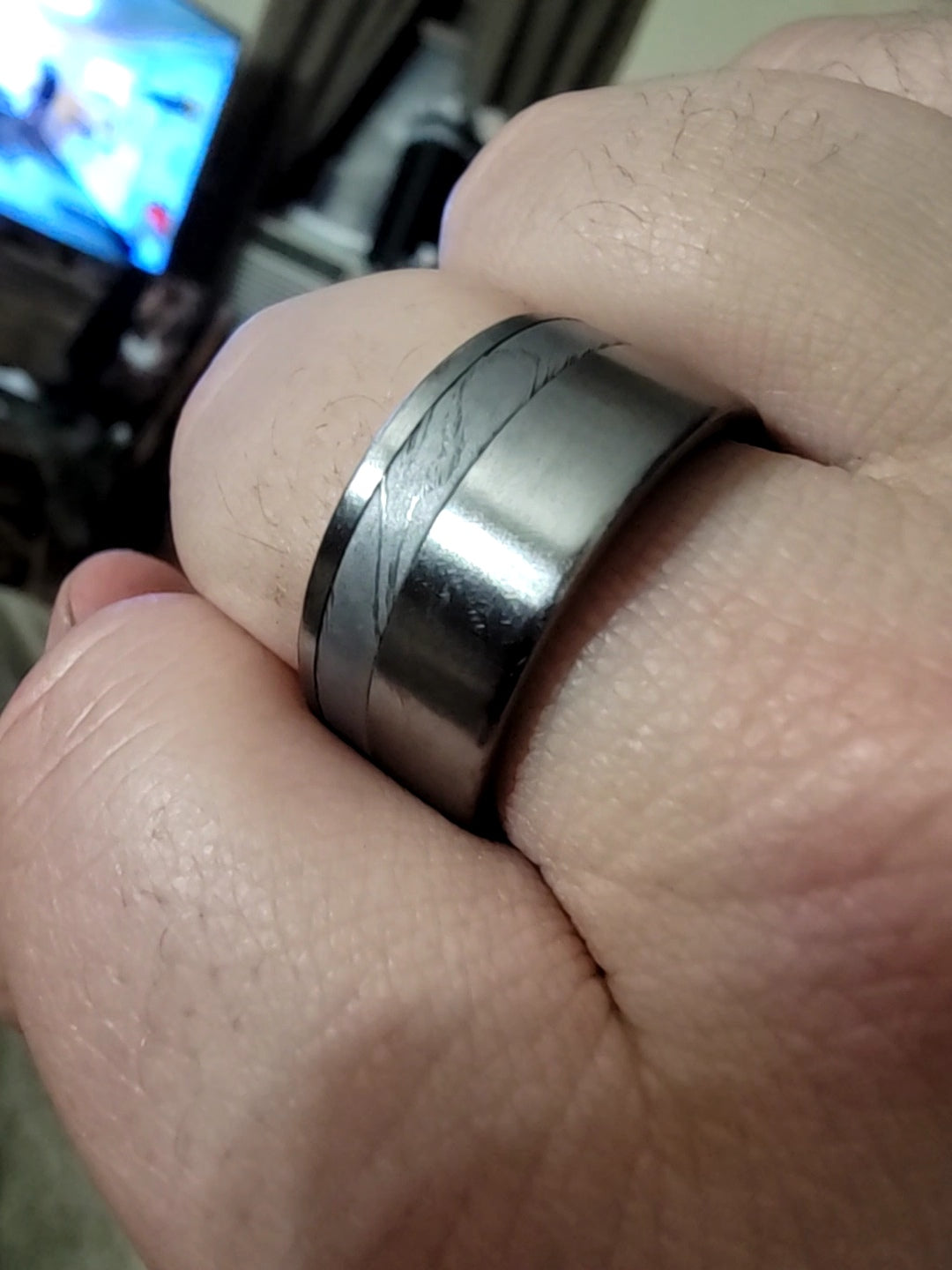 "The Knight" Stainless damascus and titanium mens ring hypoallergenic