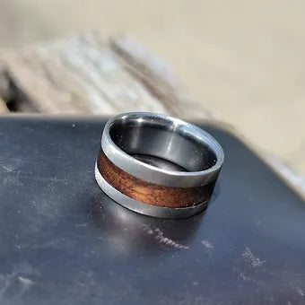 "The Dapper Outdoorsman" Brushed Titanium and Walnut Mens Ring