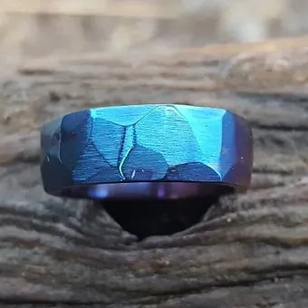 "Rocky" Obsidian Finished Flame Anodized Titanium Mens Ring